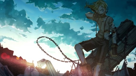 Thirsty Battle - Cloud, BG, Kagerou Project, Battle, Chains, Colours, Warrior, Anime, Wall, Thirsty, New, Sky