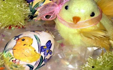 Happy Easter - decoration, chick, festive, eggs, colors