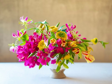 Cheery springtime - flowers, vase, bright, colors