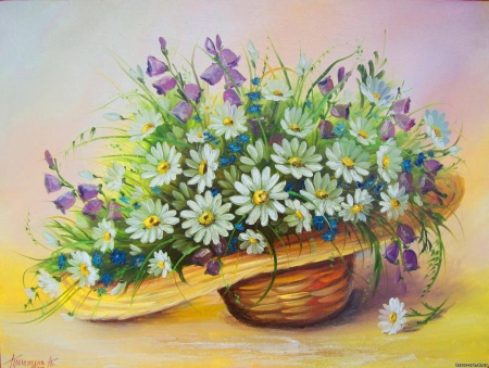 Painting - flowers, daisies, painting, soft