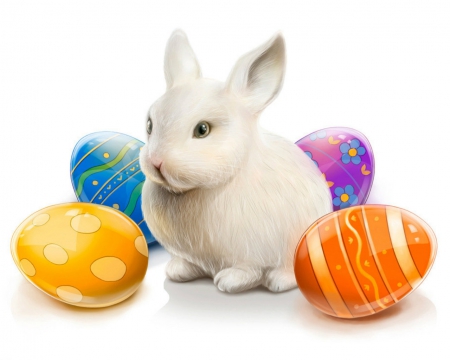 Happy Easter - easter, painted, eggs, bunny