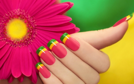 Gorgeous Nails - hand, showy, nails, girl, colourful, flower