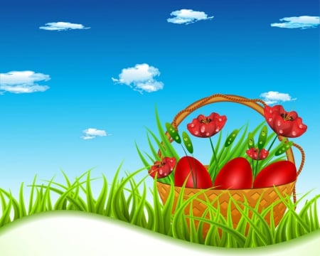 Easter eggs - easter, sky, basket, eggs