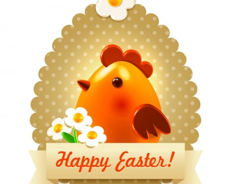 Happy Easter - easter, flowers, chick, art