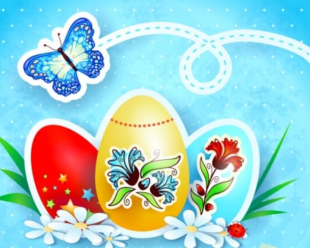 Happy Easter - easter, butterfly, eggs, art