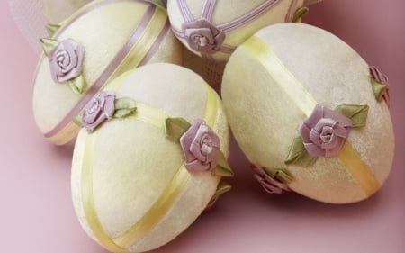 Easter eggs - pink, easter, ribbon, golden, egg, flower