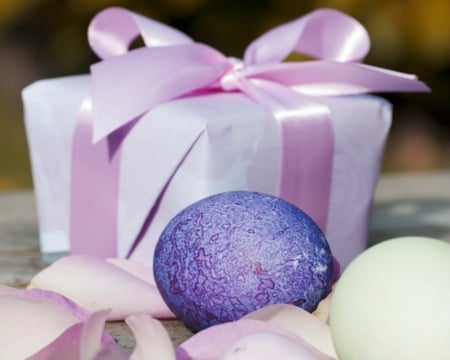 Happy Easter - easter, gift, ribbon, eggs