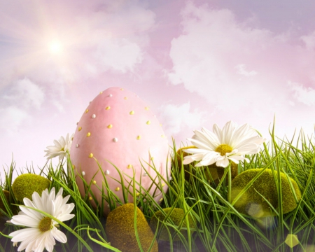 Easter Egg - sky, easter, egg, flowers, grass