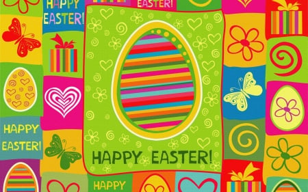 Happy Easter! - heart, yellow, blue, collage, flower, pink, easter, rainbow, red, green, butterfly, egg