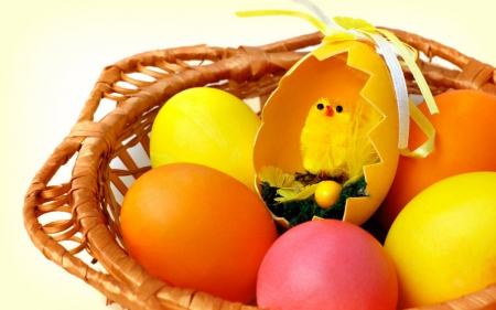 Easter eggs - eggs, chick, Easter, colored