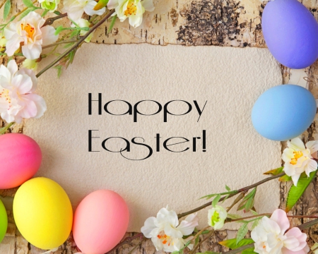 Happy Easter - eggs, easter, colored, flowers