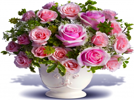 PINK ROSES - roses, pink, spring, vase, nature