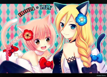 Vocaloid - tail, love, neko, girl, long hair, orginal, vocaloid, friends, blonde