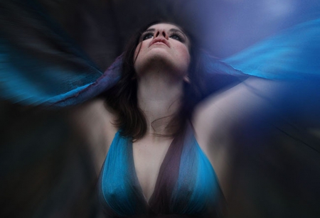 Wings - blue, woman, model, wings