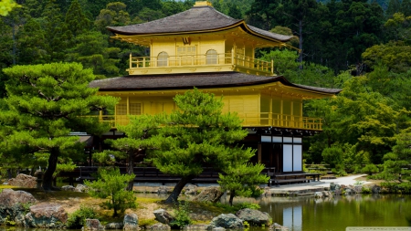 Kinkaku-ji, Kyoto, Japan - hd, pavilion, japan, 1366x768, golden, kyoto, kinkaku, ji