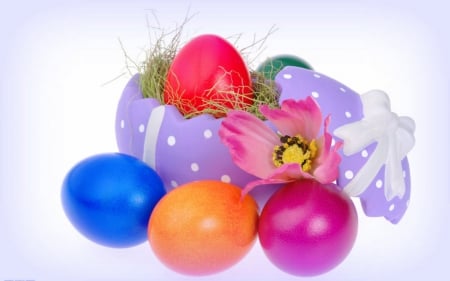 Easter Eggs - eggs, flowers, Easter, colored