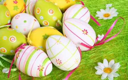 Easter Eggs - eggs, flowers, Easter, painted