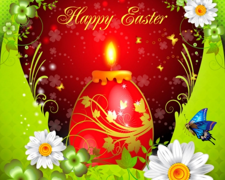 Happy Easter - candle, flowers, egg, Easter