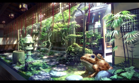 Japanese Garden - pretty, beauty, beautiful, sweet, garden, oriental, scenery, nice, frog, lovely, scenic, scene, realistic