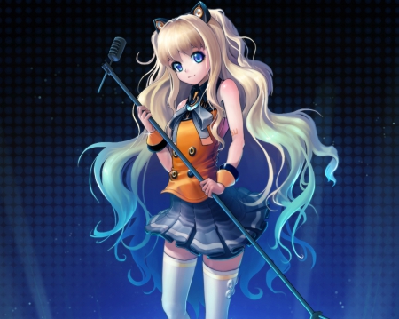 SeeU - pretty, anime, vocaloid, female, blonde, blond hair, long hair, microphone, blond, plain, hd, nice, anime girl, beautiful, girl, simple, blonde hair, beauty, seeu, lovely, sweet, vocaloids