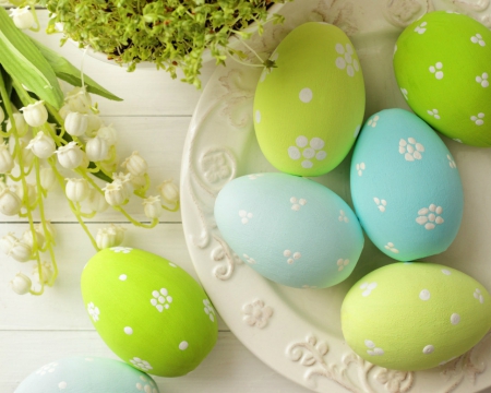 Easter eggs - eggs, easter, flowers, painted