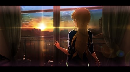 SunSet - pretty, anime, female, scenery, scene, sunrise, night, light, dark, k-on, mugi, tsumugi kotobuki, nice, kotobuki tsumugi, anime girl, kon, beautiful, girl, scenic, beauty, lovely, sweet, darkness, tsumugi, sunset, kotobuki