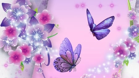 Delicate in lavender - butterfly, flower, lavender, pink