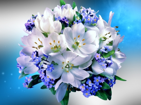 Blue spring - pretty, blue, beautiful, photoshop, fragrance, spring, lovely, bouquet, flowers, scent, background