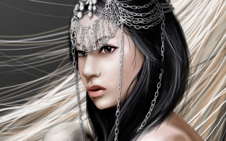 Princess - woman, face, princess, silver, girl, chain, jewel, brunette