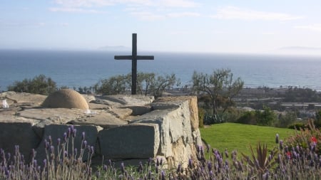 Happy Easter (Serra Cross) - cross, sky, ocean, california, easter, serra, ventura