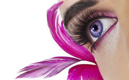 Eye - feathers, eye, pink, woman