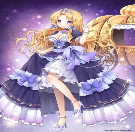 Cinderella - girl, cinderella, fairy tale, anime, long hair, dress, shoe, blonde