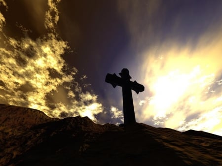 3 d cross - christ, cross, jesus, 3d, sunset, savior