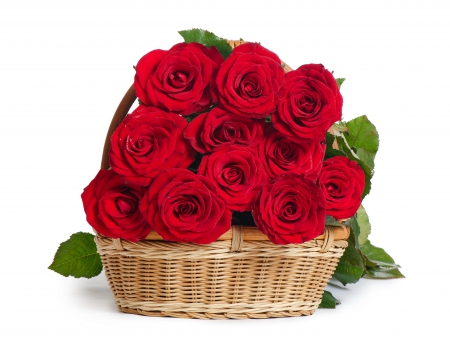 â™¥With Loveâ™¥ - roses, red, bouquet, basket, flowers