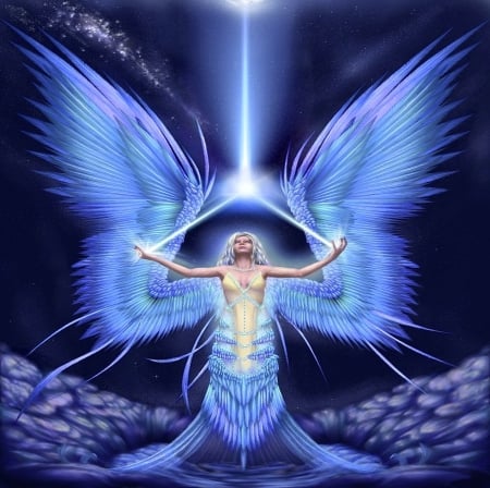 Angel spirits - heaven, spirit, blue, beautiful, splendor, girl, angel, god, love, magical, dark, colorful, wings, color