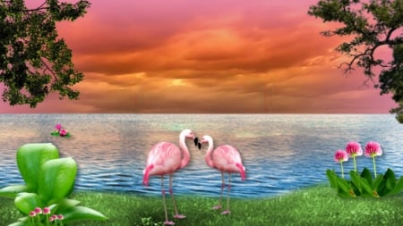 ~*~ Romantic Lake ~*~ - lake, landscape, romantic, birds