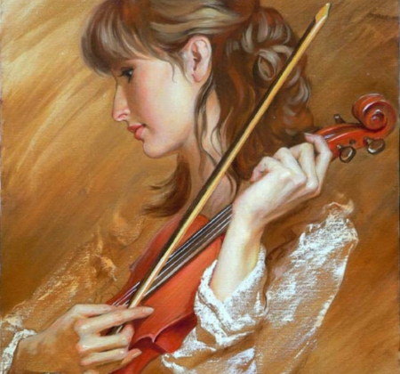 Painting - painting, violin, abstract, girl