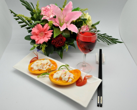 Mango treats - flowers, wine, food, glass, mango