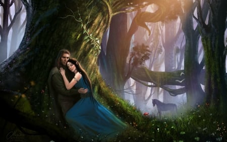 Reunited - forest, fantasy, woman, man