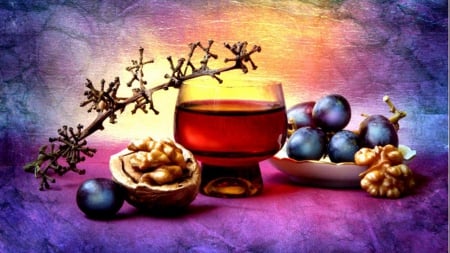 Still Life - glass, fruit, wine, life, still