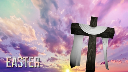 Easter Day - clouds, sunrise, cross, Easter, sun, sky