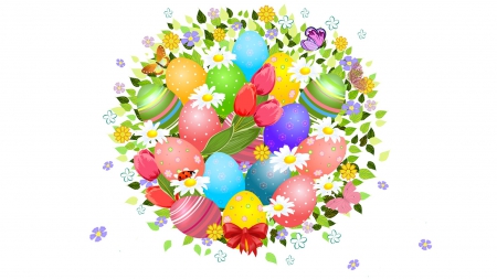 Spring Easter Collage - bright, colorful, easter, flowers, spring, butterflies