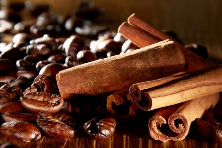 Coffee Beans and Cinnamon - coffee, brown, cinnamon, beans, coffee bean, coffee beans