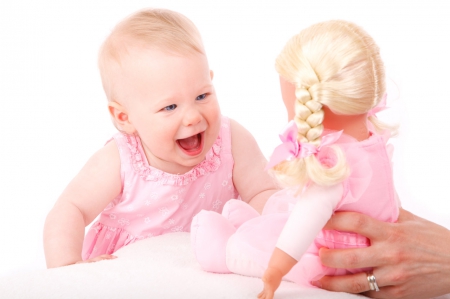 BEST OF FRIENDS  BABY AND DOLL - child, doll, adorable, cute