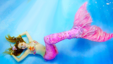 Pink Mermaid - beauty, woman, girl, photography, wallpaper, fantasy, lovely, art, mermaid, pink, beautiful, sweet, digital, cute