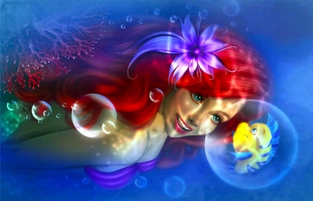 Ariel - ariel, girl, serene, colorful, wallpaper, lovely, fantasy, art, mermaid, beautiful, disney, digital, cute