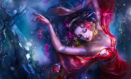 Midnight Dancer - serene, fine, art, sleeping, abstract, beautiful, girl, beauty, lovely, fairie, cg, colorful, fantasy, woman, digital, fairy, asian, wallpaper