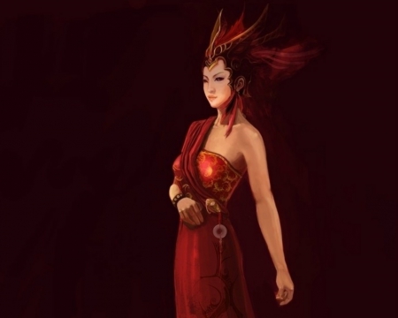 Fantasy girl - red, fantasy, woman, art