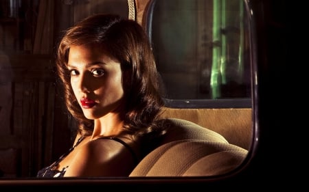 Jessica Alba - retro, car, beauty, actress, jessica alba, girl, woman