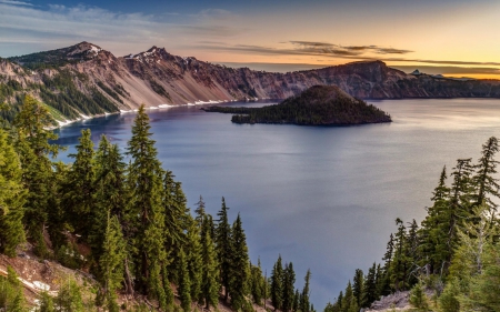 Lake - islands, national park, Oregon, nature, crater, island, lake, lakes